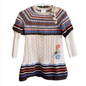 Hanna Andersson Fair Isle Cable Knit Sweater Dress Fair Size 80 US 2 Embroidery
